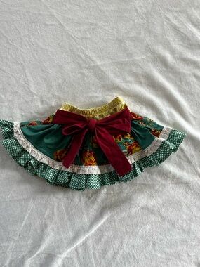 Vintage baby Floral Ruffle Skirt with Red Bow
